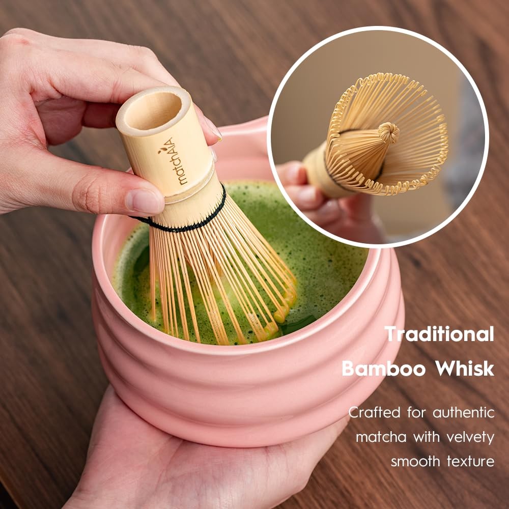 6 Pcs Matcha Set – Ceramic Bowl Whisk Canister Sifter Spoon