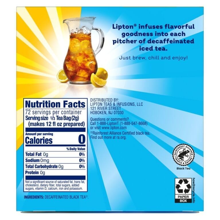 Decaf Black Iced Tea Bags Family Size 6-Pack, 144 Total, Zero Calories, Premium