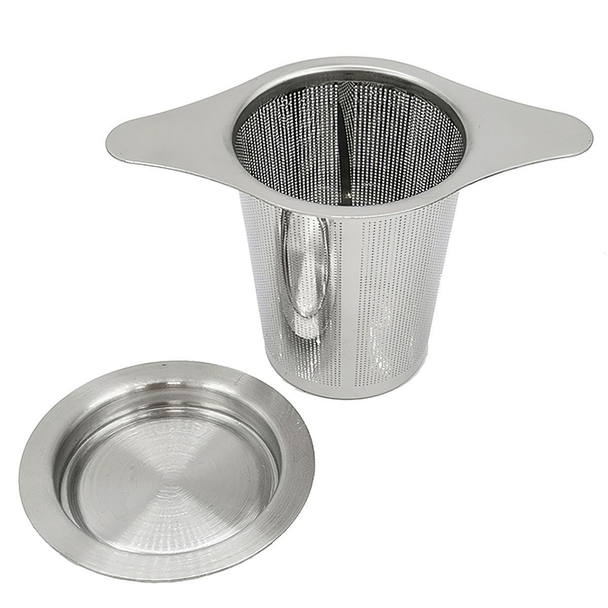 Tea Infuser Mesh Loose Leaf Herb Strainer Handle Stainless Steel Filter W/Lid