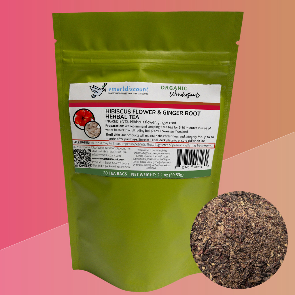 Hibiscus Ginger Herbal Tea (Te de Jamaica y Jengibre) 30 Tea Bags, Caffeine-Free
