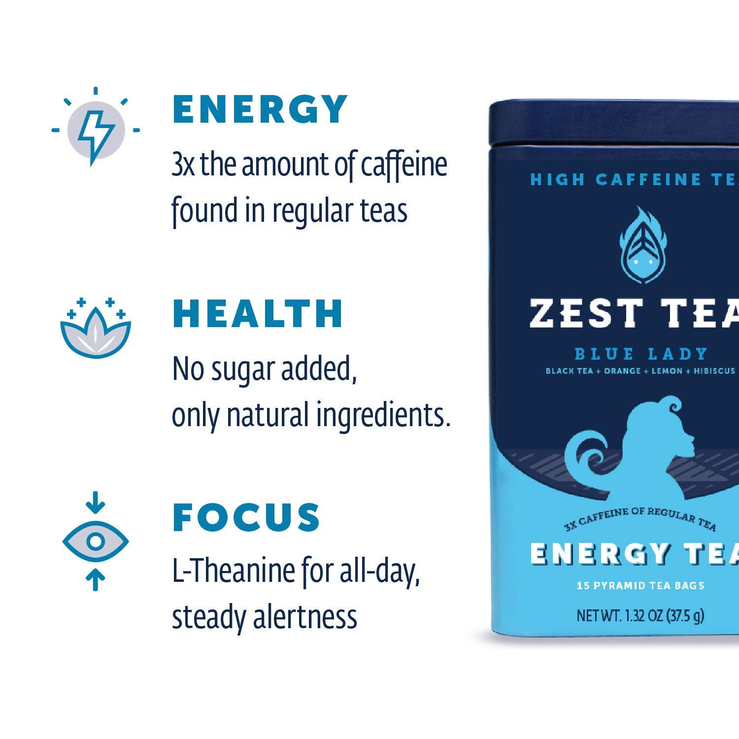 Energy Tea Bags – Blue Lady Passion Fruit Black Tea – High Caffeine Tea for Morn