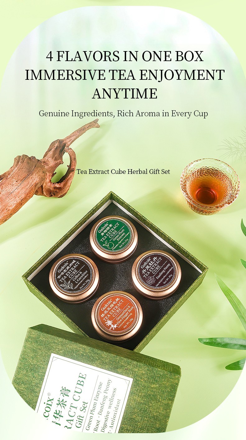 Herbal Tea Extract Cube Gift Set 4 Flavors Concentrated Tea Cubes Premium Box