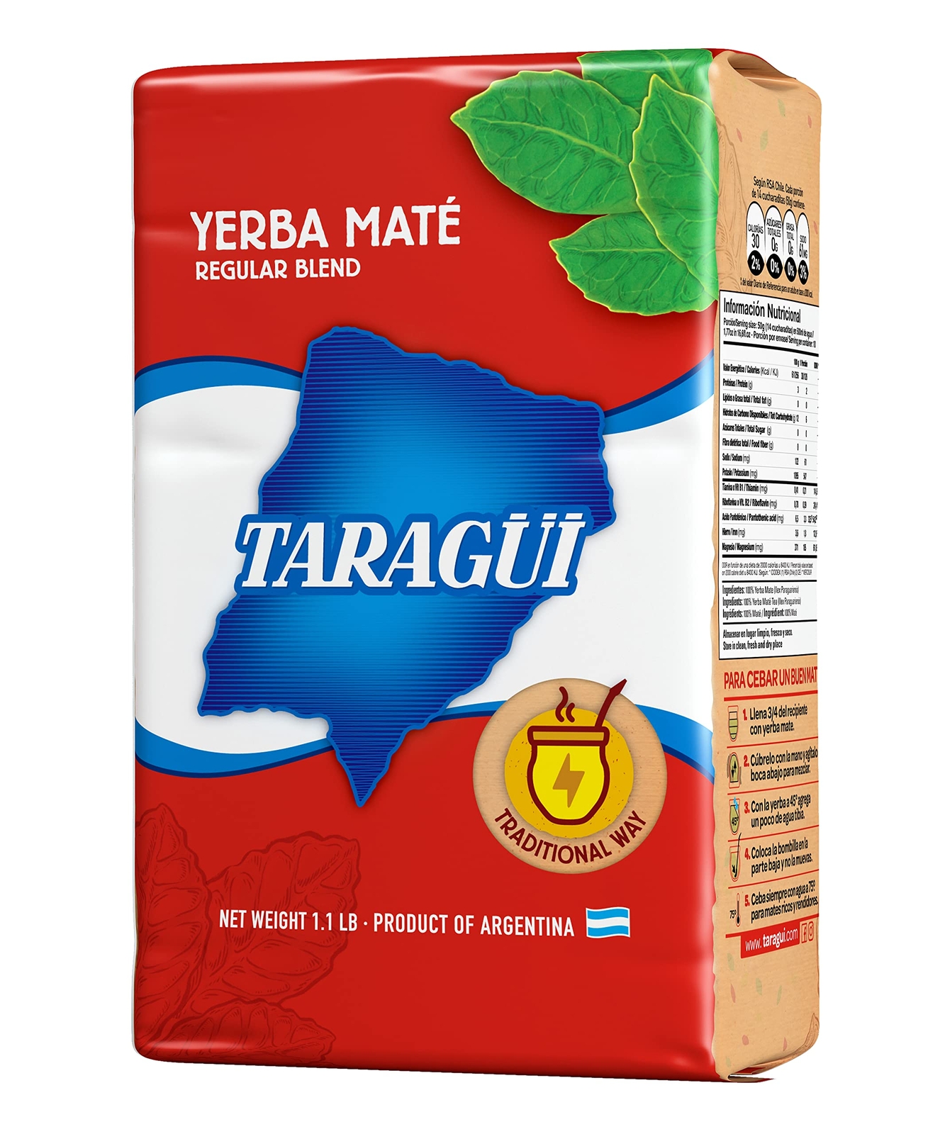 Taragüi Yerba Mate with Stems, 500 gr – 1.1 lbs (Red Pack)