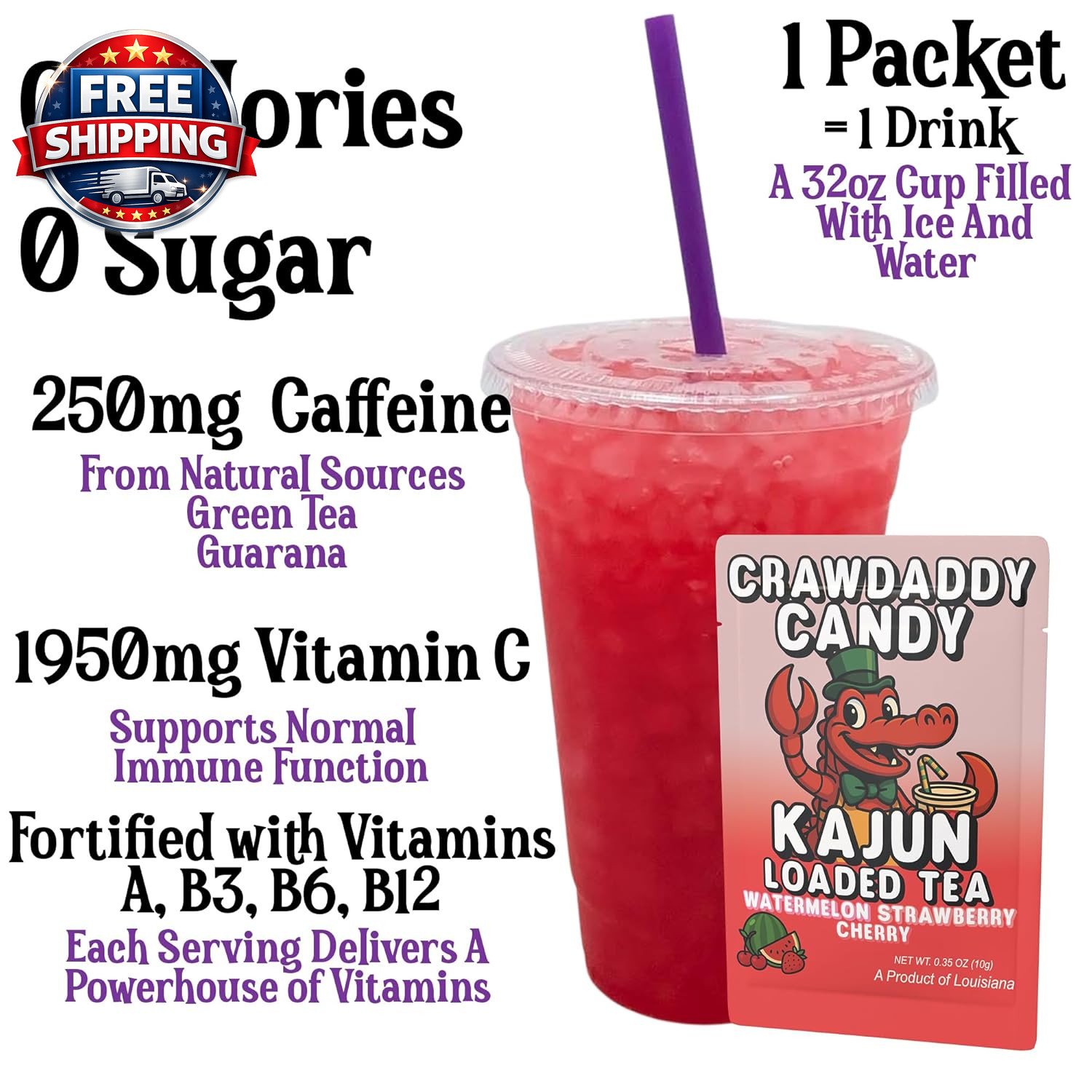 Packets – Crawdaddy Candy | Watermelon + Strawberry + Cherry Flavor | Sugar Free