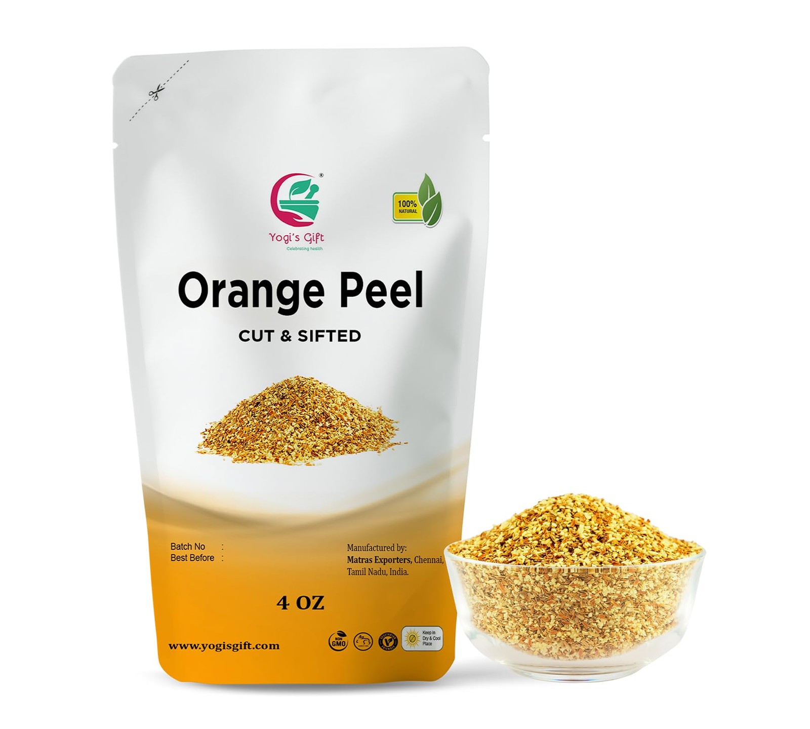 Dried Orange Peel 4 oz | Rich Citrus Aroma and Flavour | Small Granules | Per…