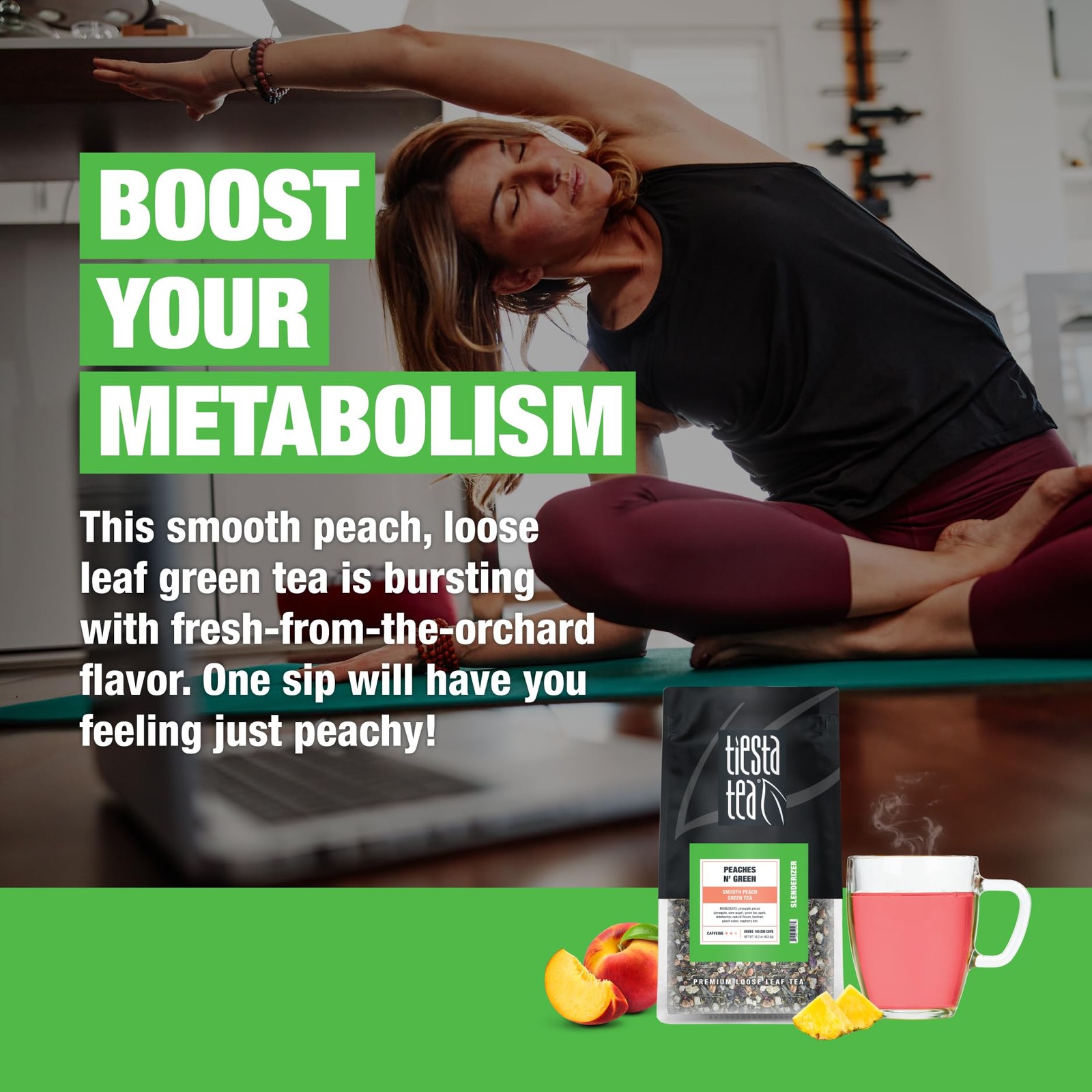 Tiesta Tea – Peaches N´ Green, Smooth Peach Green Tea, Bulk Pouch – 200 Cups