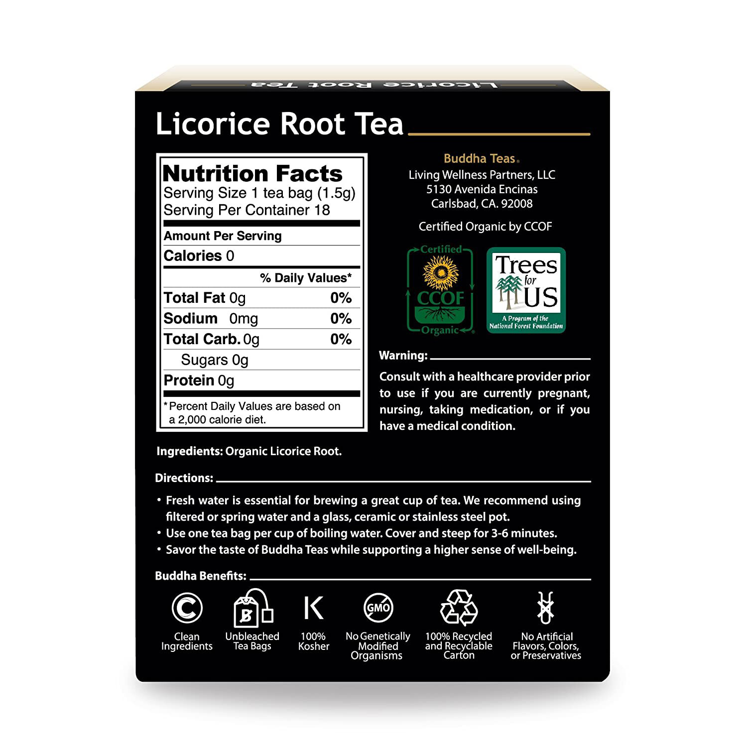 Buddha Teas Licorice Root Tea, 18 Tea Bags