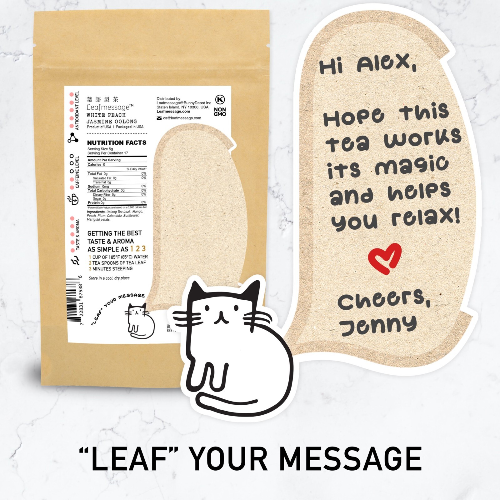 Leafmessage Tea – White Peach Jasmine Oolong Loose Leaf Floral Tea 白桃茉莉烏龍 85g