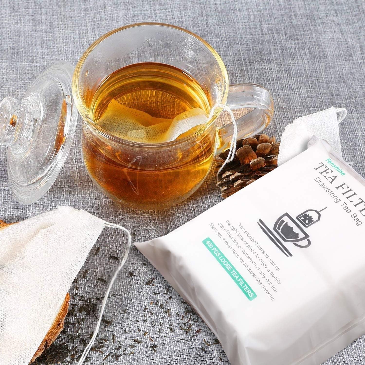 40 Pcs Disposable Tea Filter Bags Drawstring Non-Woven Fabric White