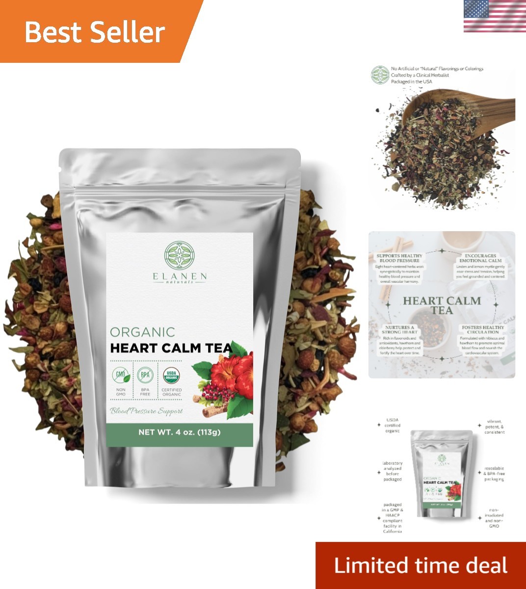 Organic Heart Calm Tea 4 oz. 113g, Blood Pressure Tea to Maintain Healthy Pre…