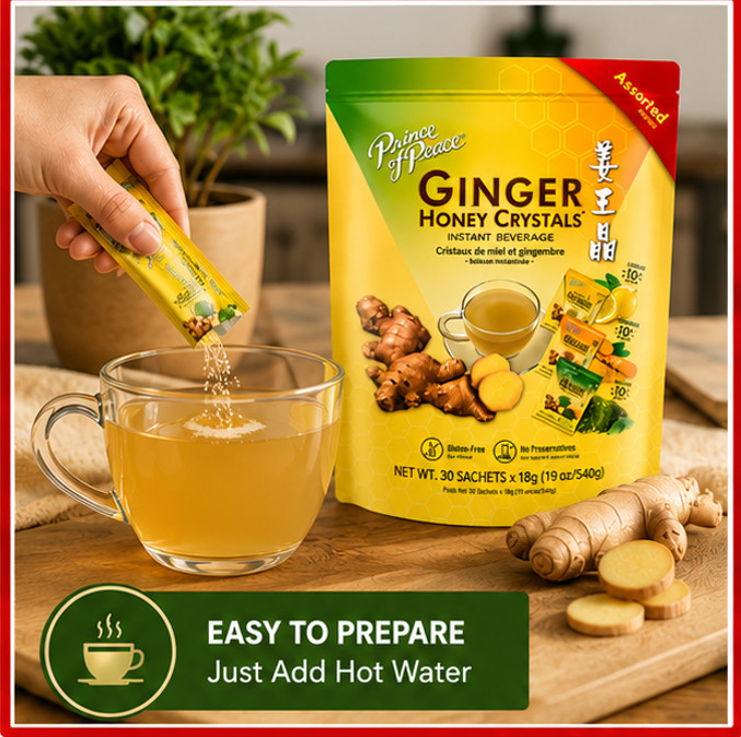 Prince of Peace Instant Ginger Honey Crystals Assorted MIX Lemon/Turmeric/Matcha