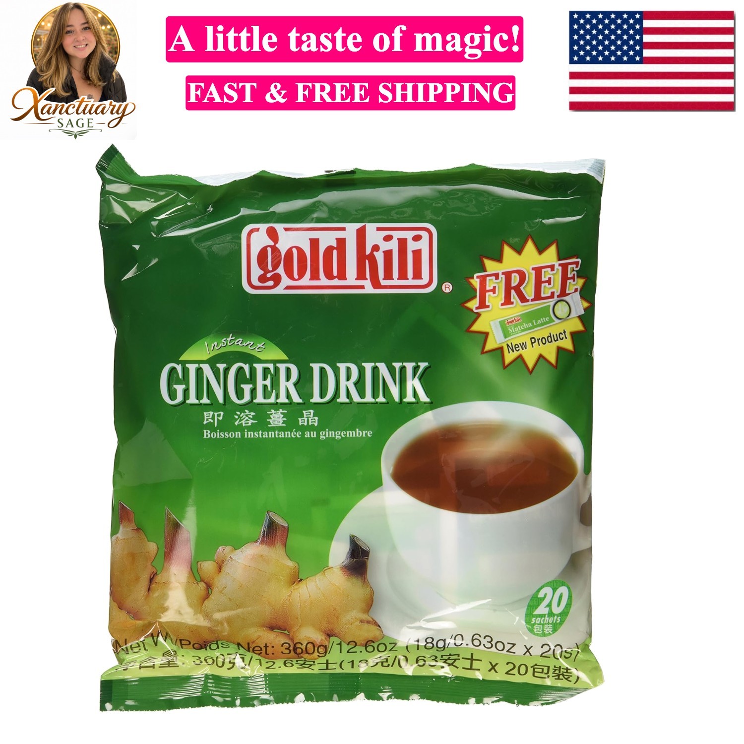 Ginger Drink 40 Sachets Packed in 2 Bags, 2.6 oz With Honey