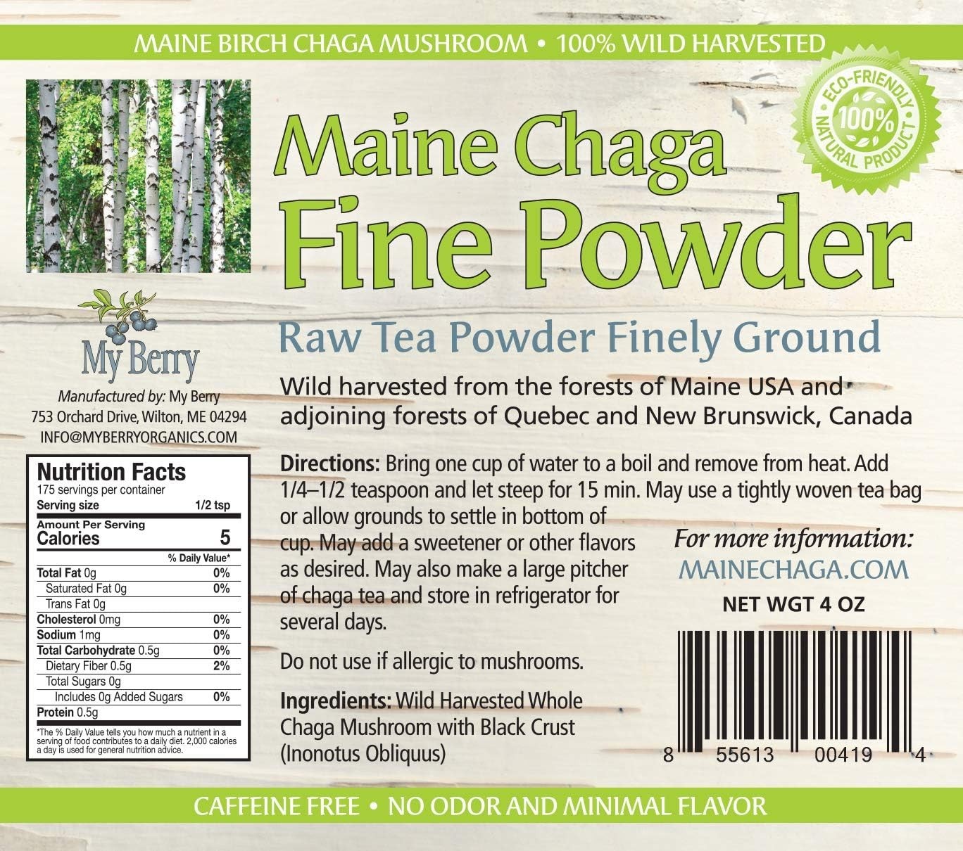 Sustainable Wild Chaga Tea Powder, 4oz | Rich in Antioxidants & Immune Support
