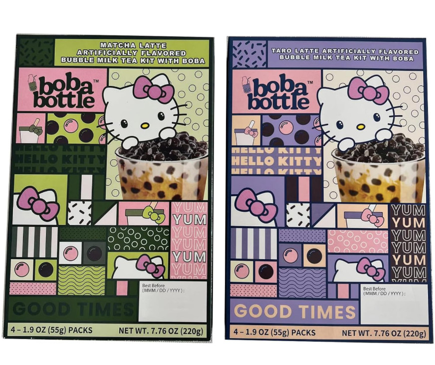Boba Bottle Bubble Pearl Matcha Taro Instant Latte Milk – 8 Servings, 2 Flavors