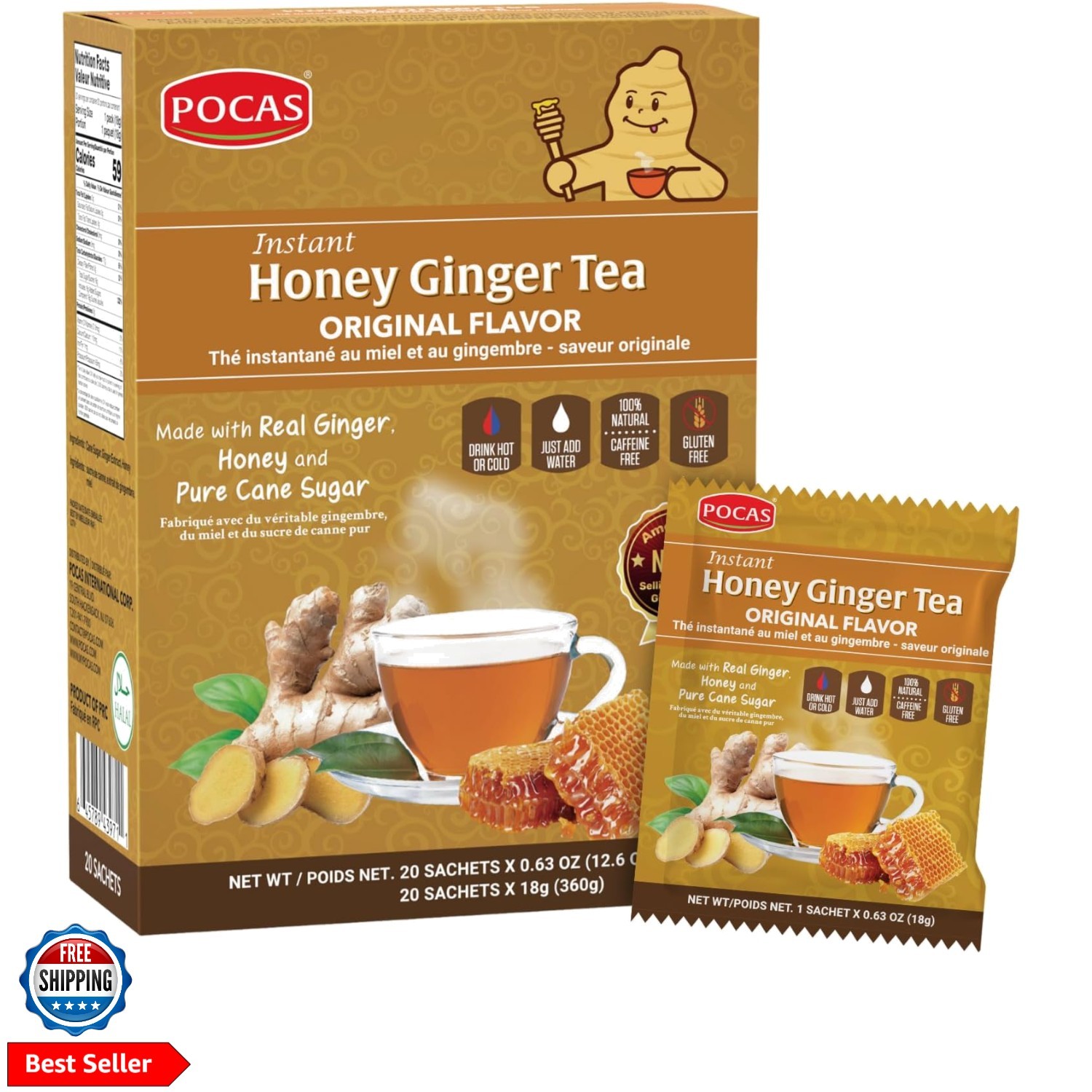 Honey Ginger Tea, , Instant Powder 20 Pack