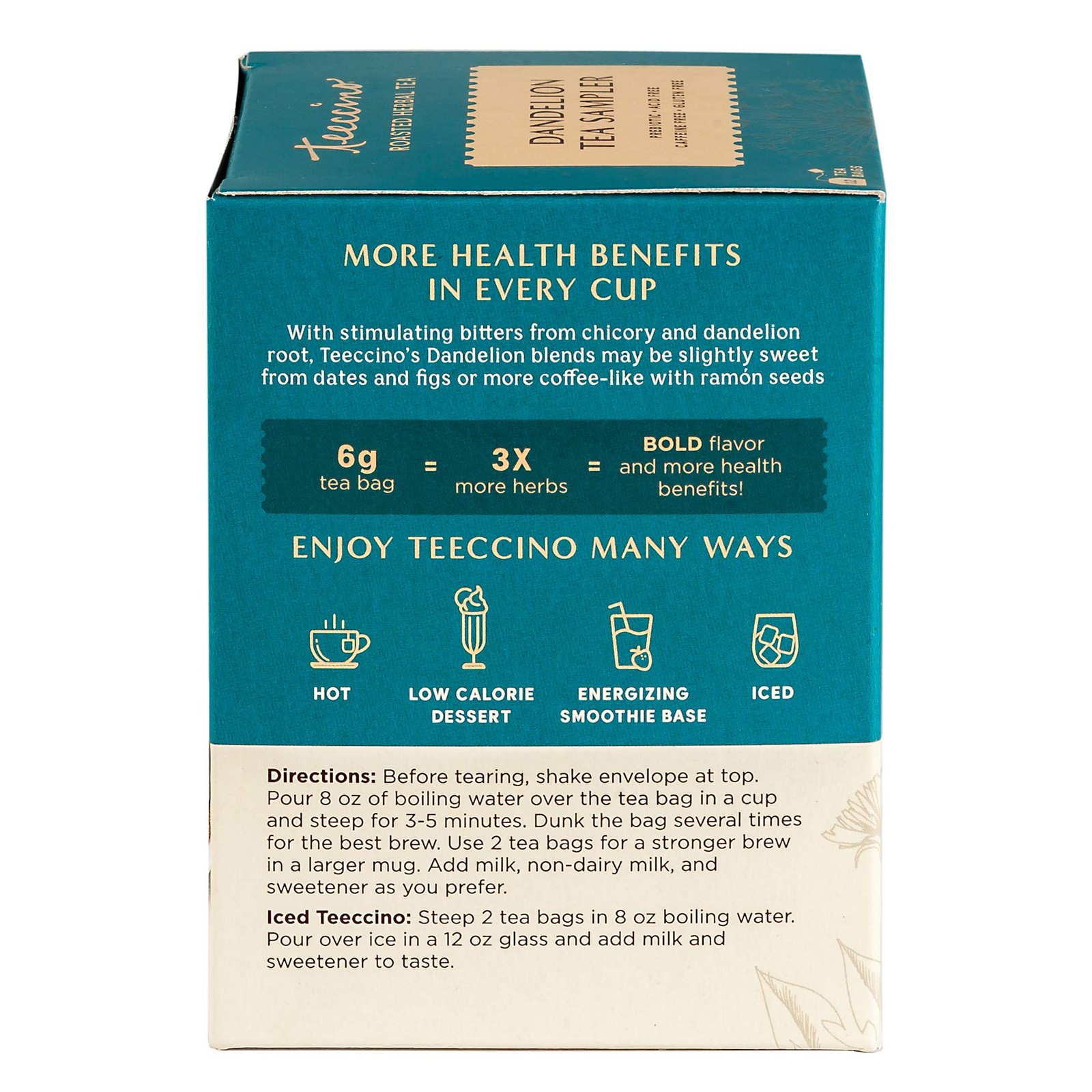 Teeccino Dandelion Tea Sampler – 12 Caffeine-Free Herbal Tea Bags
