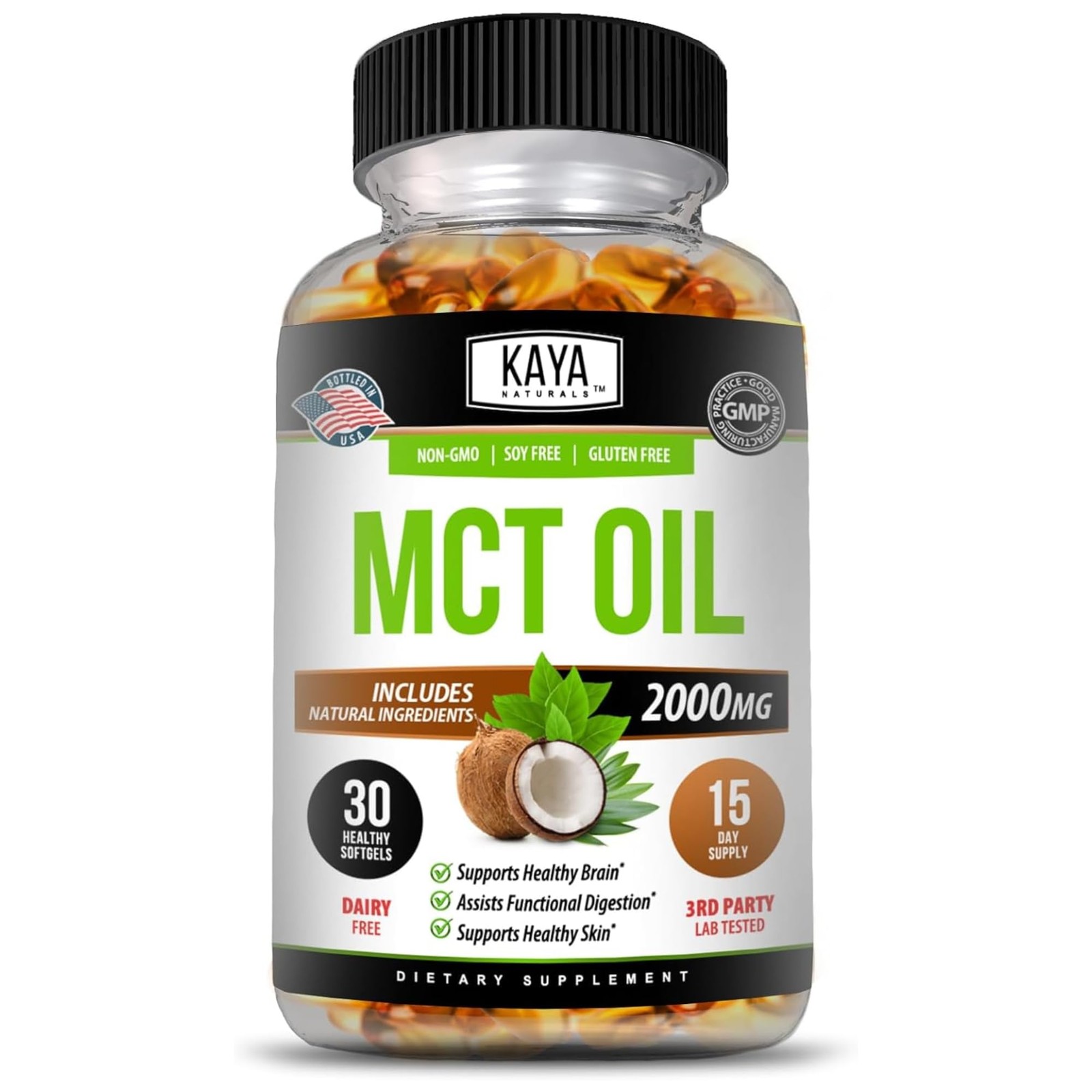 Kaya Naturals MCT Oil 2000mg – Non-GMO, Soy-Free, 30 Count (Pack of 1)