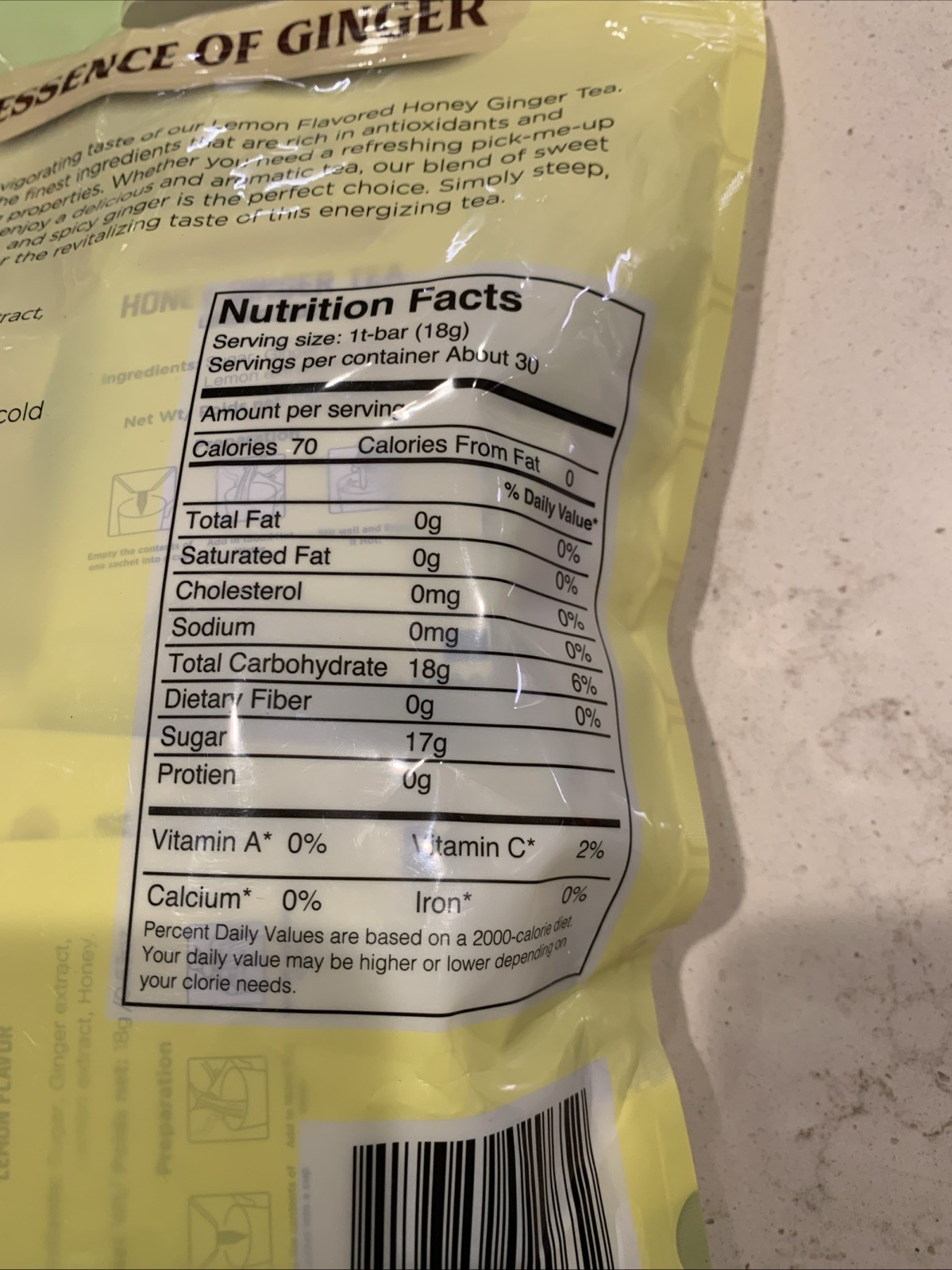 Pack of Lemon Ginger Tea Instant Ginger Honey Crystals, 30 Sachets