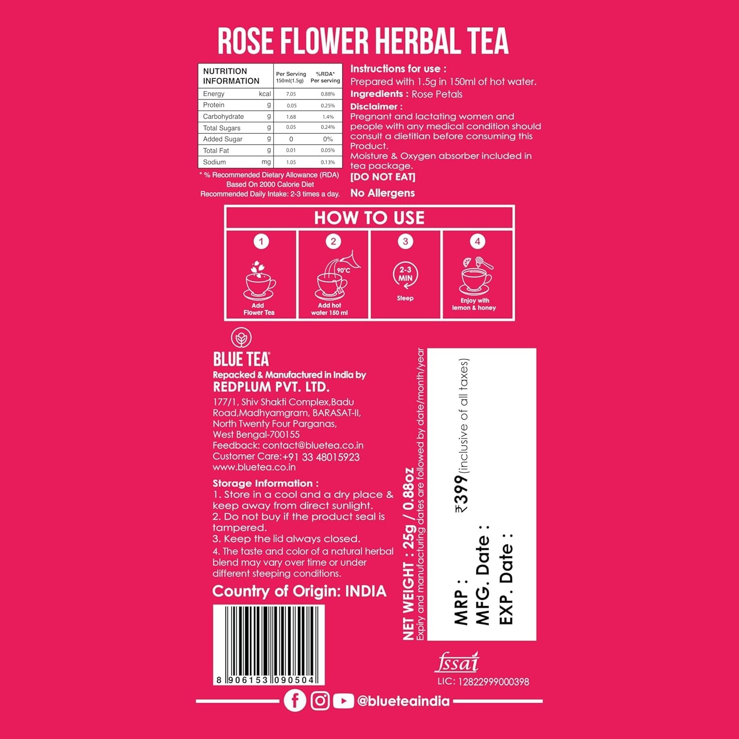 Relaxing Rose Tea – 0.88 Oz Loose Leaves | Vitamin C Rich & Sustainable Farming
