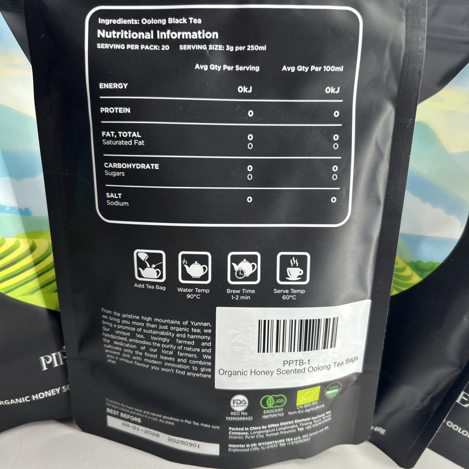 PiPi Tea Organic Oolong Bags. 20 3g Teabags in Bag