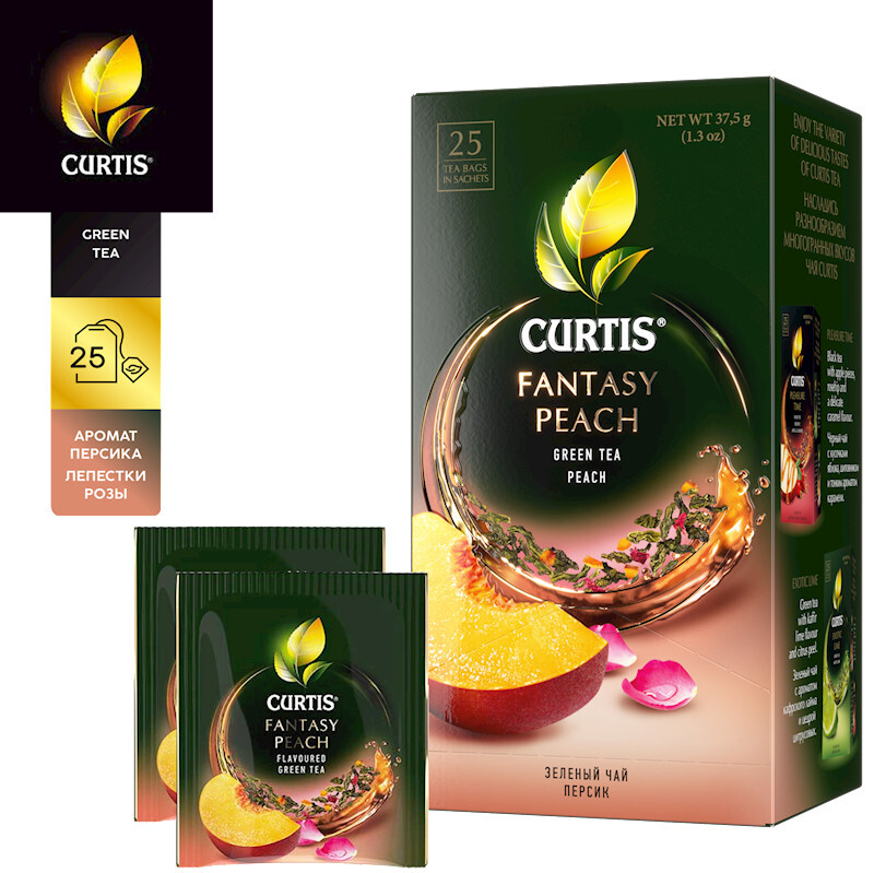 Curtis Green Tea FANTASY PEACH 25 Tea Bags Made in Russia RF NO GMO