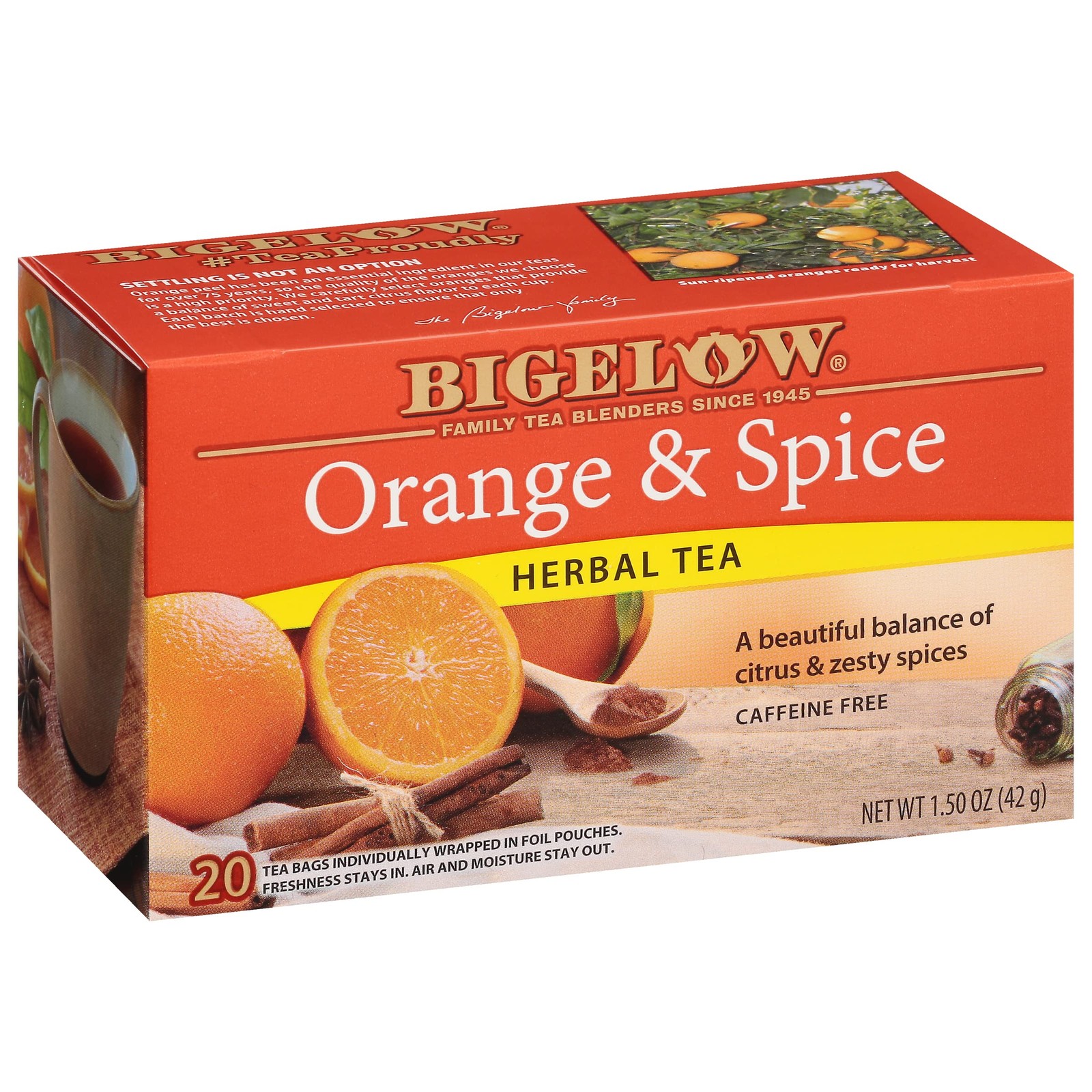 Orange Spice Herbal Tea Caffeine Free 120 Tea Bags 20 Count Box
