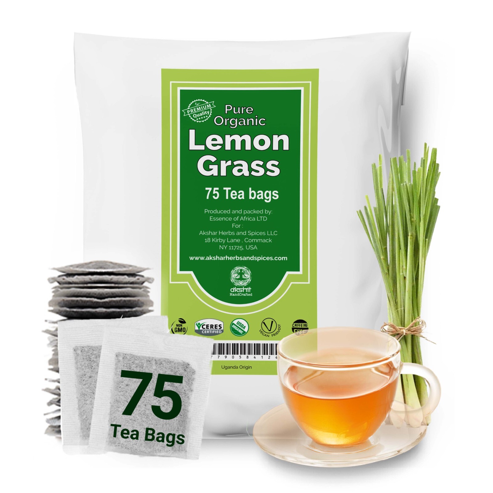 75 Lemongrass Tea Bags, All Natural Relaxing lemongrass Herbal Tea, Diuretic Tea
