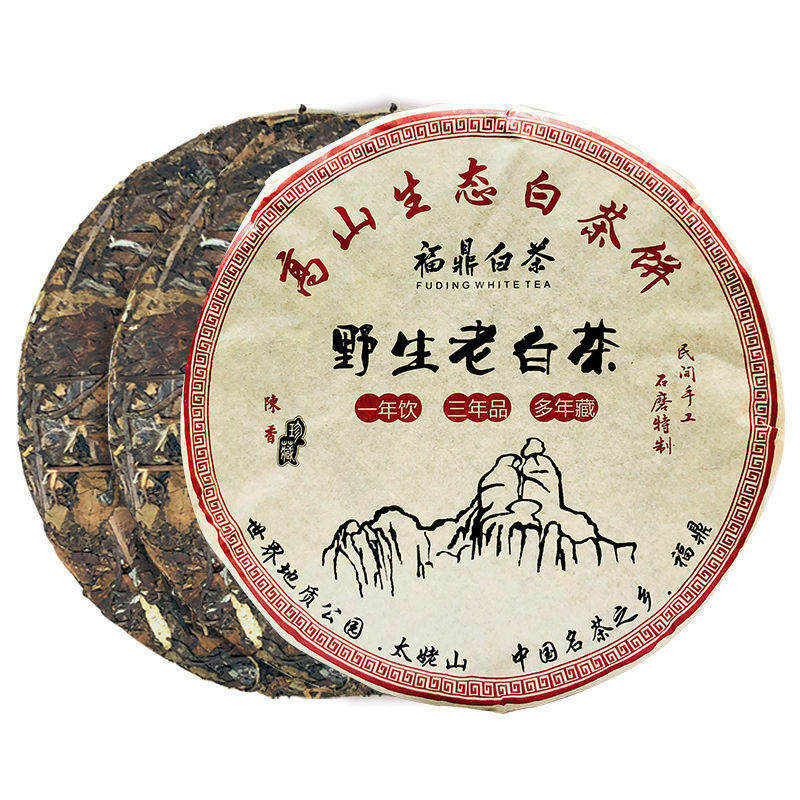 350g 2015 Fuding High Mountain Bai Cha Cake Shou Mei Premuim Wild Aged White Tea