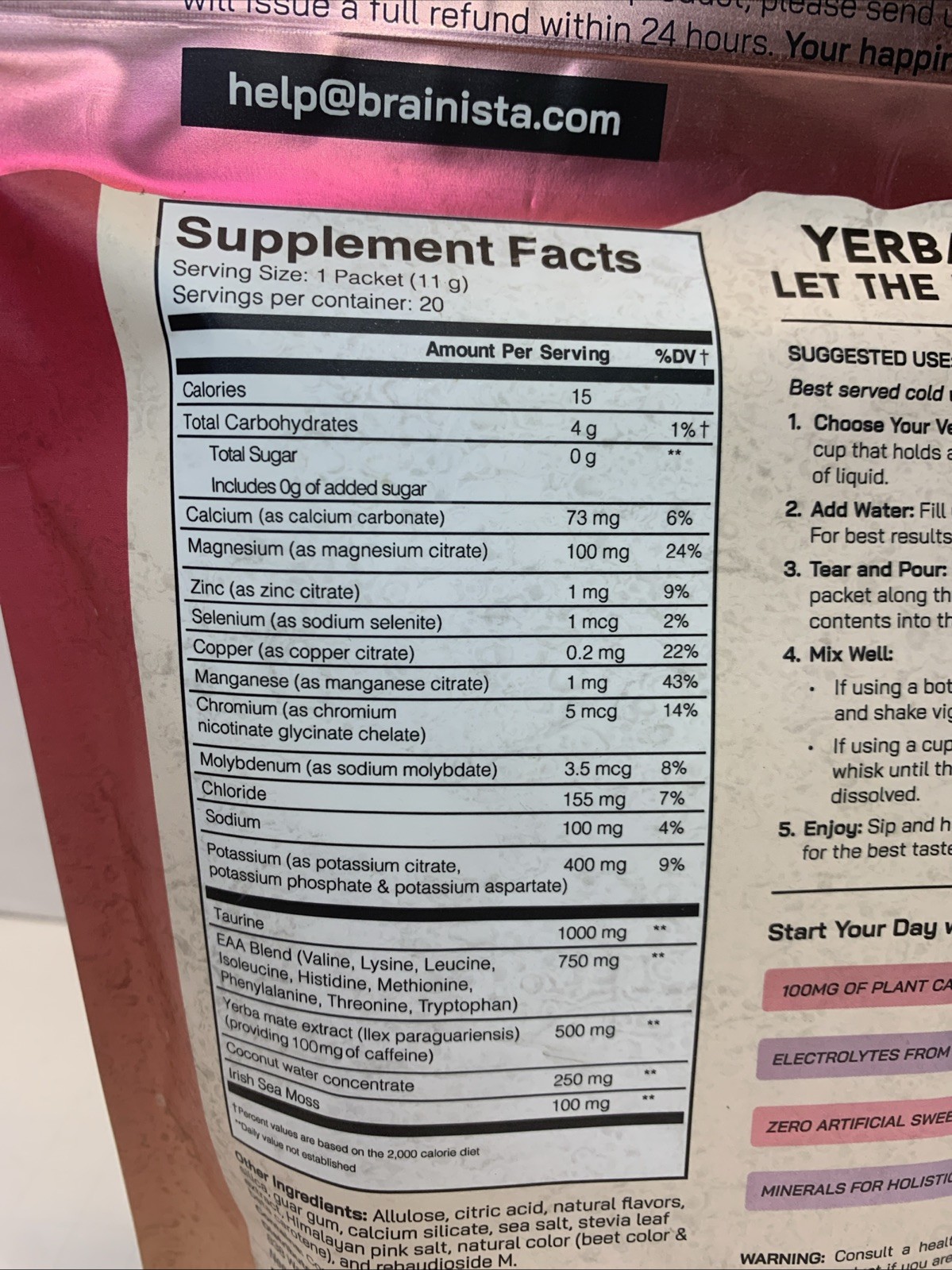 Brainista Yerba Magic Electrolyte Minerals Tropical Punch 20 Servings Exp 7/2027