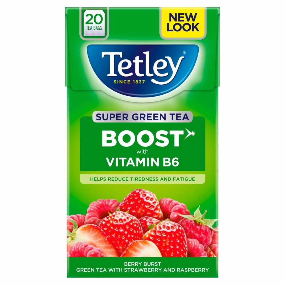 Tetley Supergreen Vitamin B6 Strawberry & Raspberry – 20’s – Pack of 4
