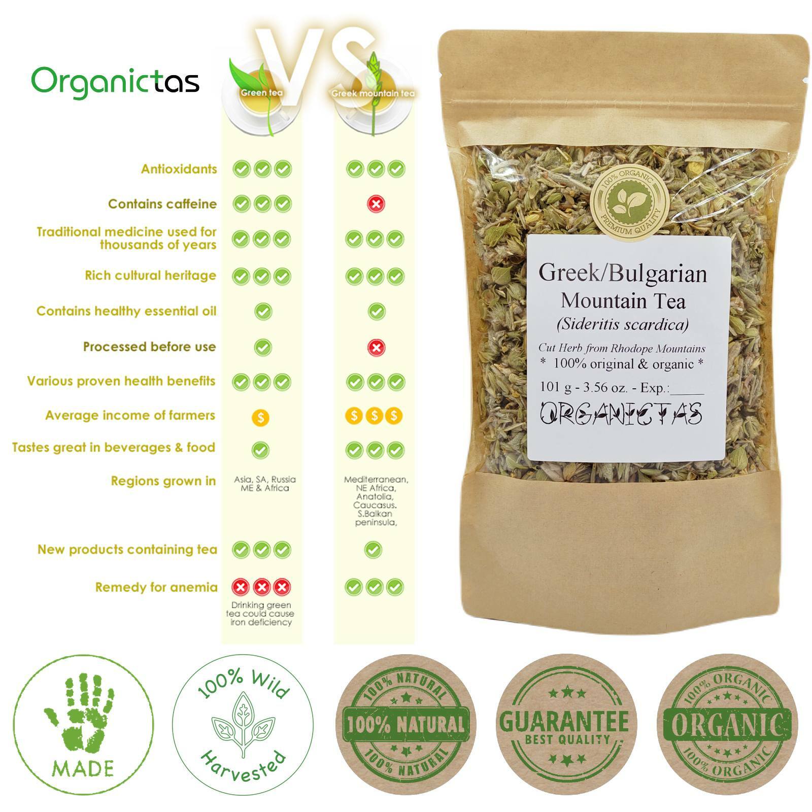 Organic Greek Mountain Tea Cut Sideritis Scardica Premium Quality Loose 2022 yr.