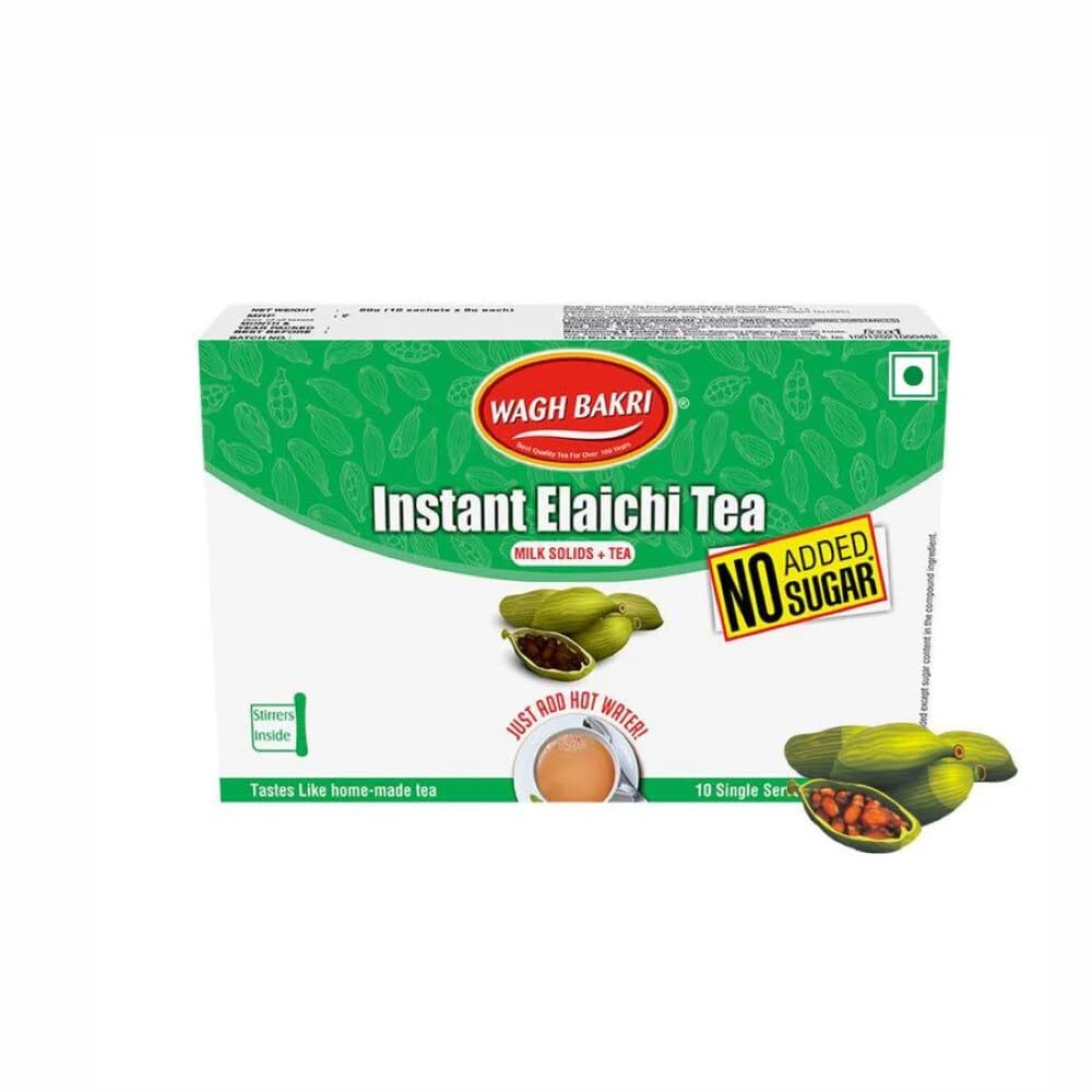Wagh Bakri | Instant Masala Tea | Unsweetened No Added Sugar | 80g 10 Sachets