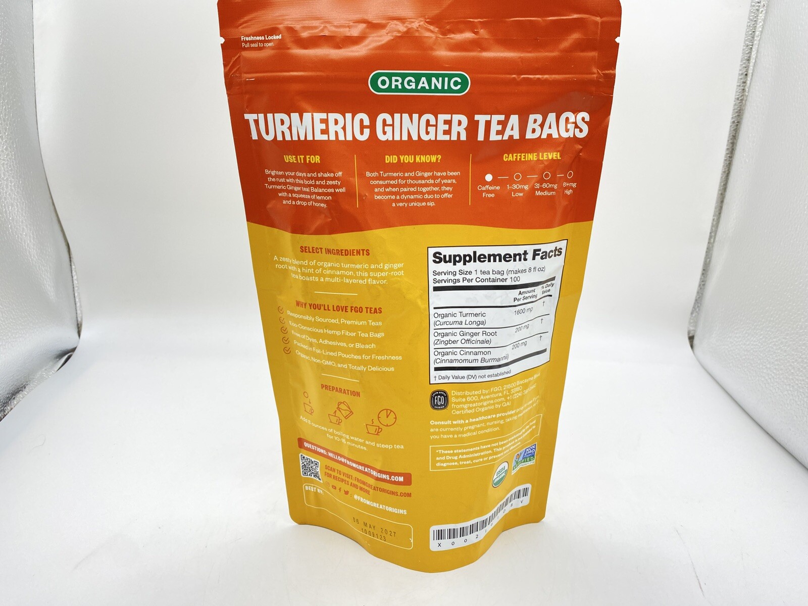 Organic Turmeric Ginger Tea – Eco-Conscious Tea Bags – 100 Count