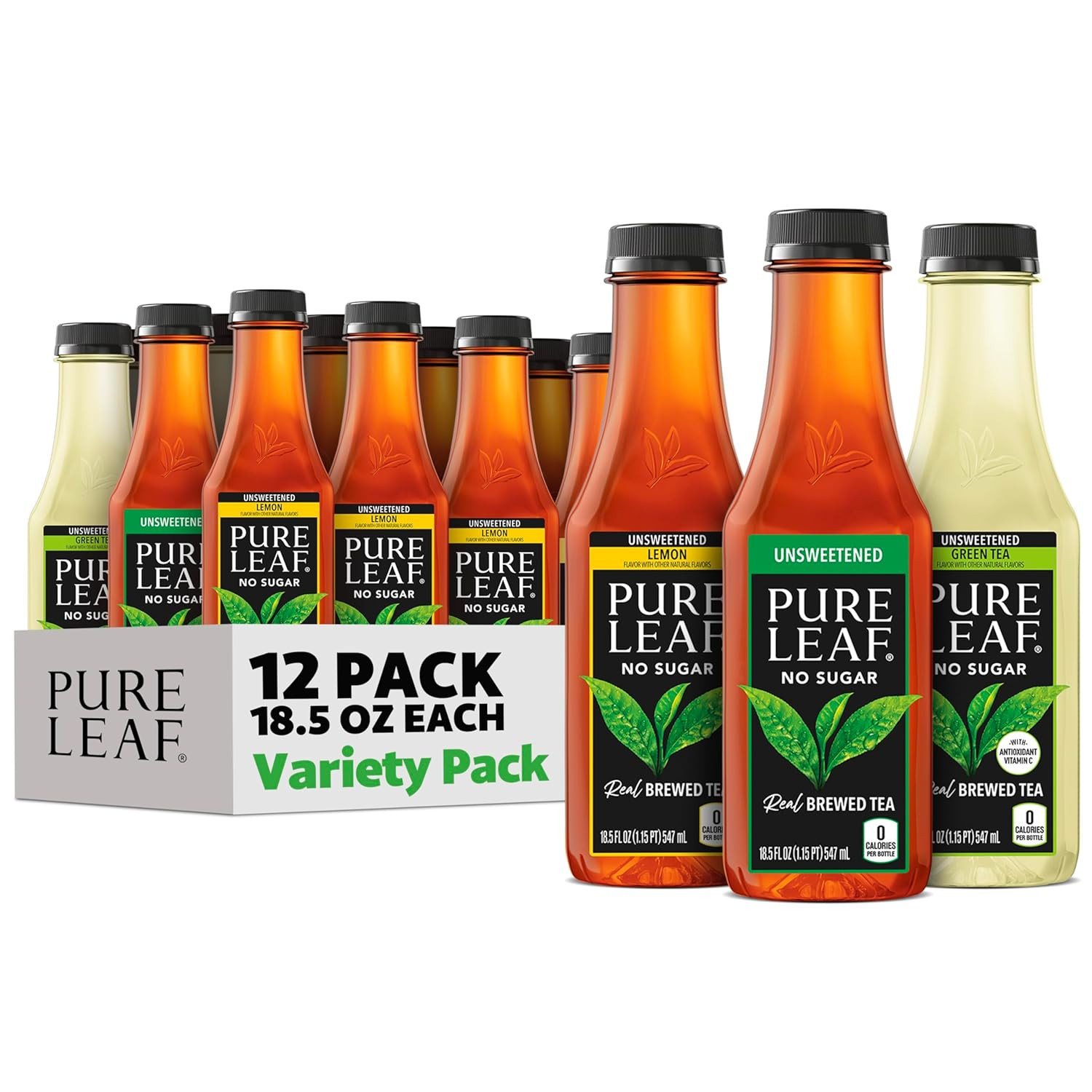 Pure Leaf Iced Tea, Unsweetened 3 Flavor Variety Pack, Zero Sugar & Zero Calorie