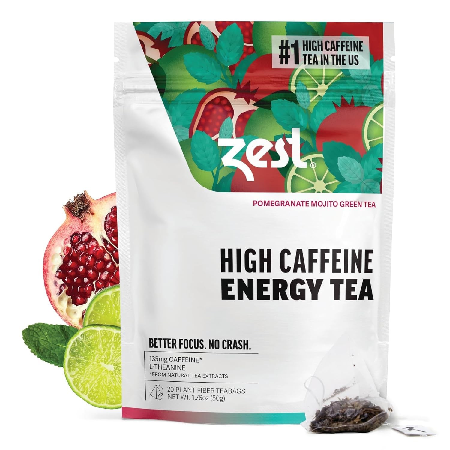 Energy Green Tea – Pomegranate Mojito High Caffeine Tea Bags for Focus & Morn…