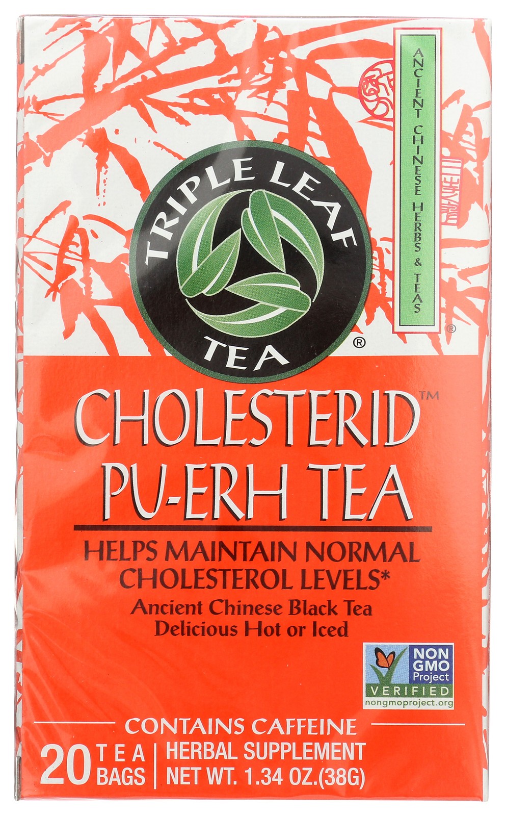 Triple Leaf Tea Cholesterid Pu-Erh Herbal By 20 Bags Black 3 Pack