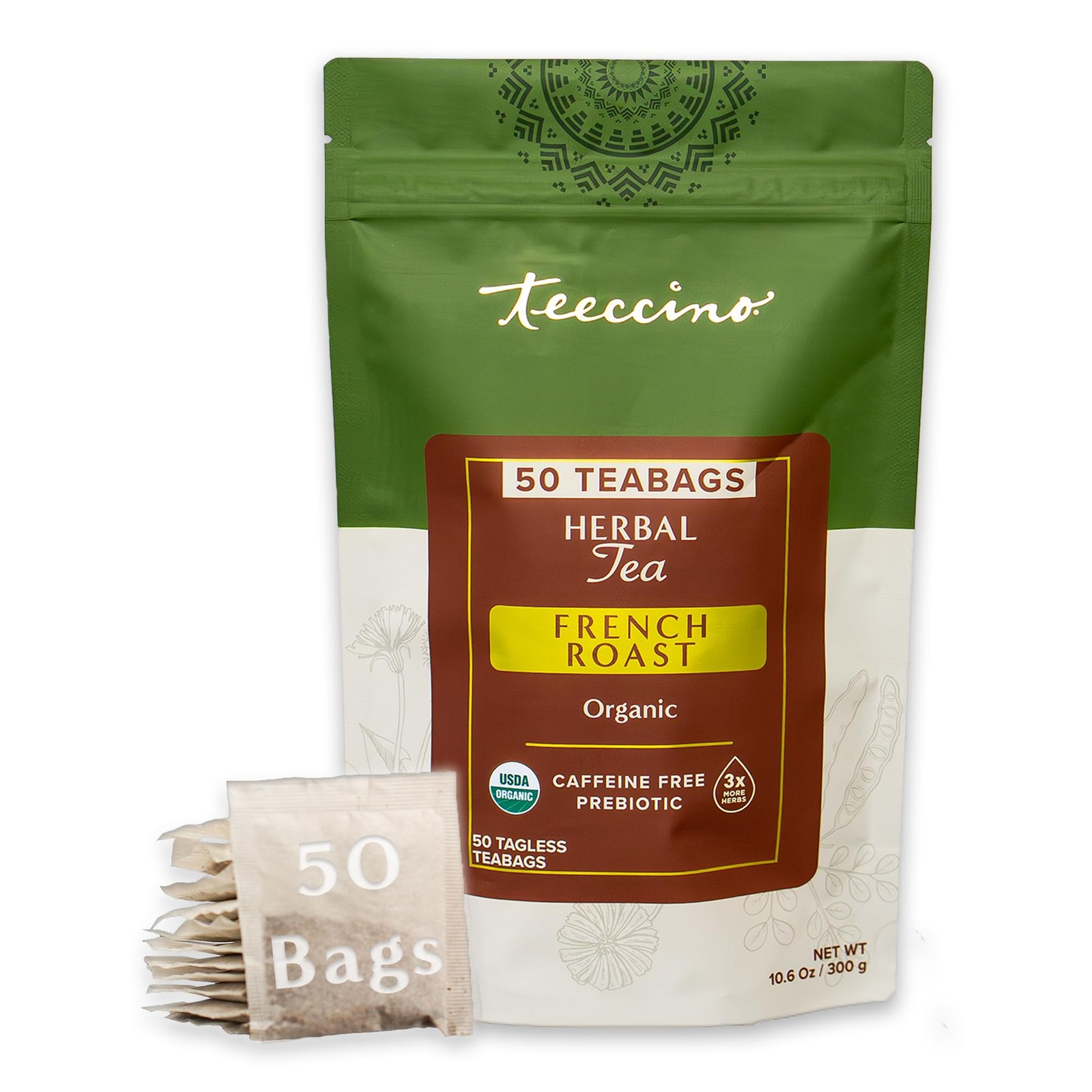 Teeccino French Roast Herbal Tea – Rich & Roasted 50 Count (Pack of 1)