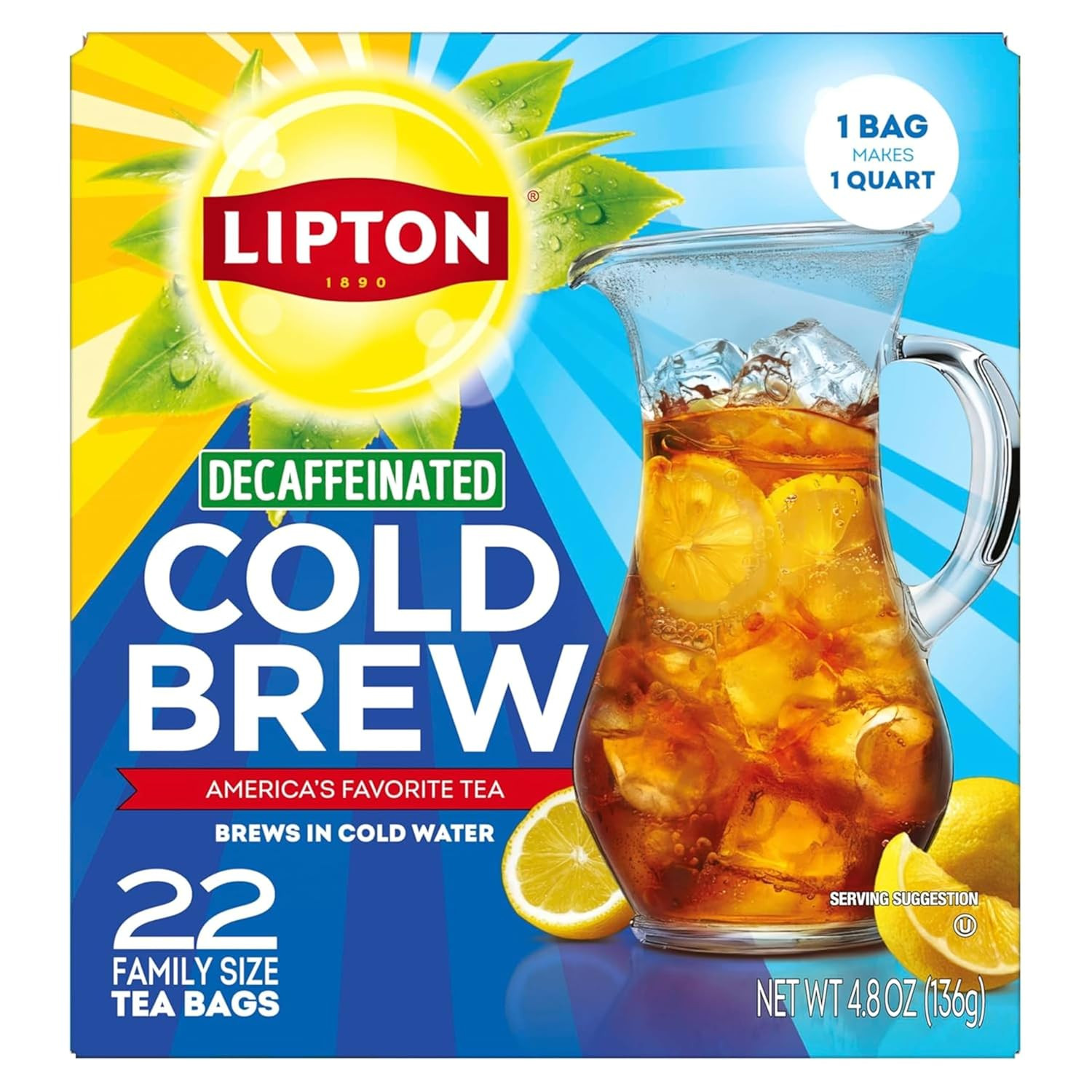 Cold Brew Decaffeinated Pitcher Size Tea Bags, 22Ct Tea Bags – 2 Boxes