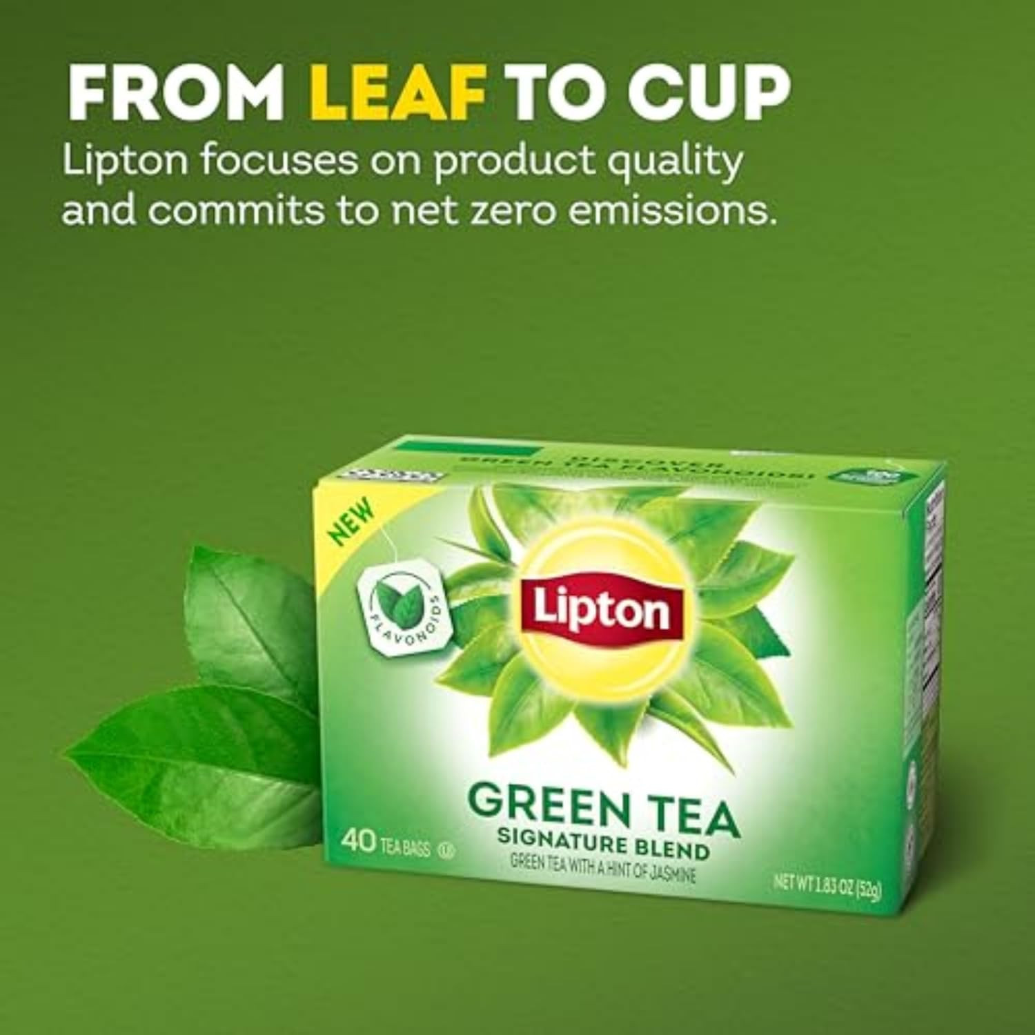 Signature Blend Green Tea Bags Unsweetened 40 Ct Hot or Iced Tea with Caffeine