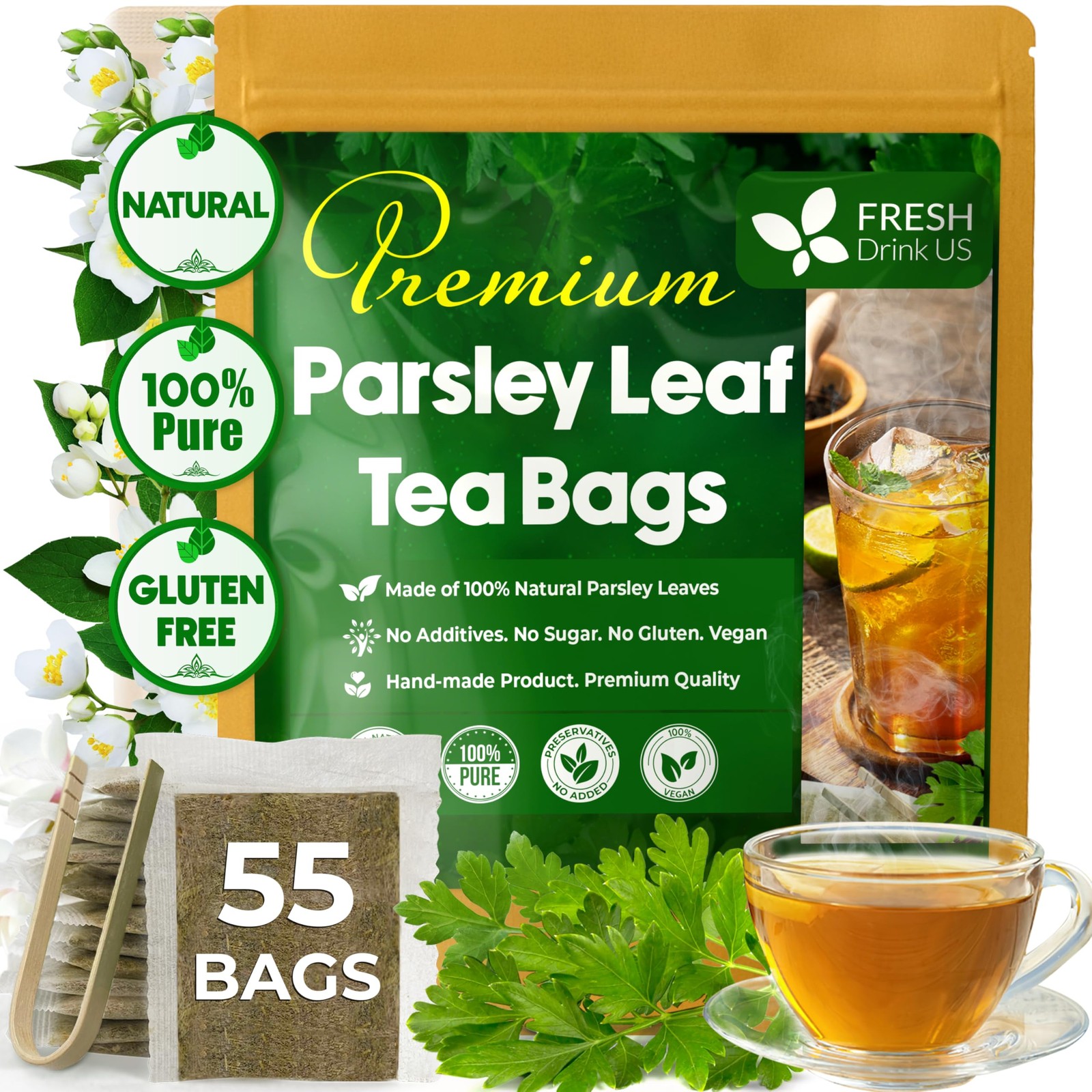 , Premium 55 Parsley Leaf Tea Bags, 100% Natural & Pure from Parsley Leaves. …