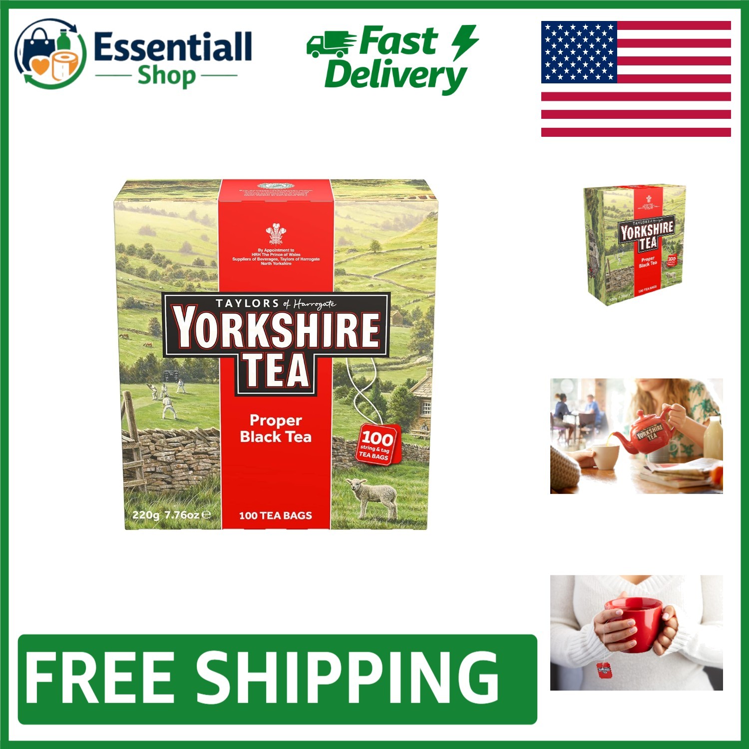 Classic British Breakfast Blend – 100 String and Tagged Teabags, Caffeinated