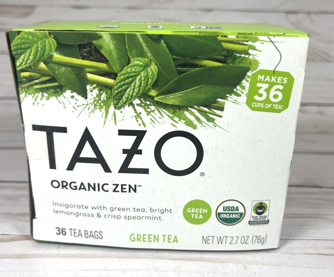 Tazo Organic ZEN Green Tea 36 Bags Lemongrass Spearmint 12/2026