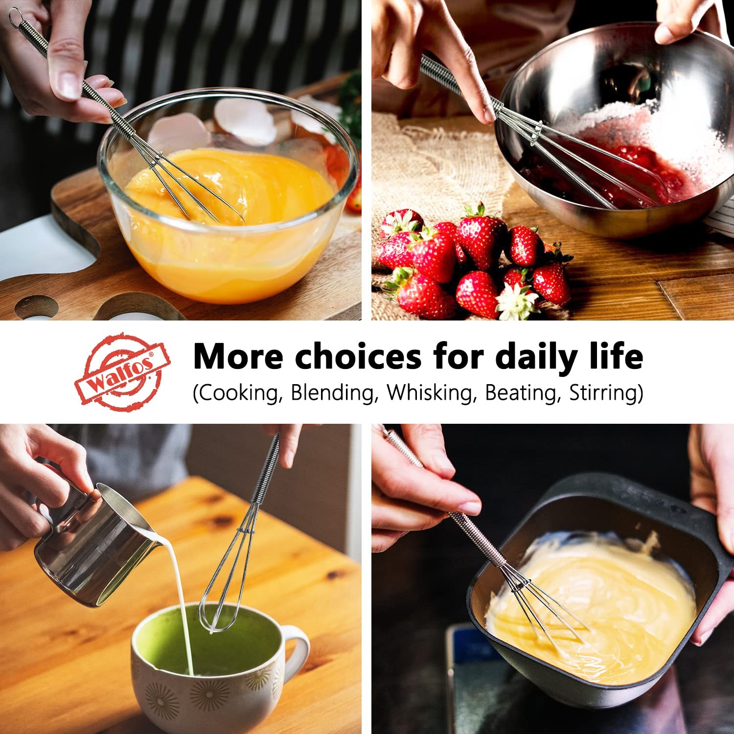 Walfos Mini Whisks Stainless Steel, Small Whisk 2 5+7 in Silver, Silver-Mini