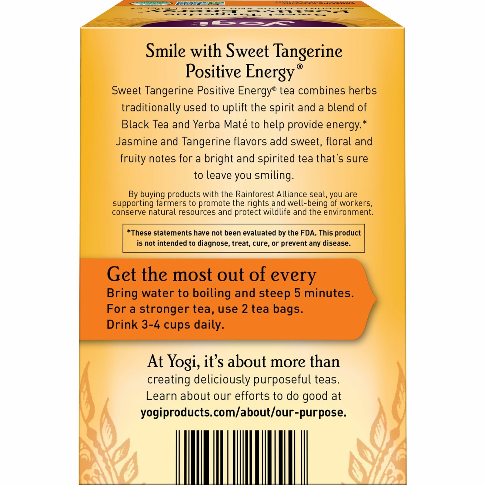 Yogi Sweet Tangerine Positive Energy Tea – 16 Bags 16 Count (Pack of 4)