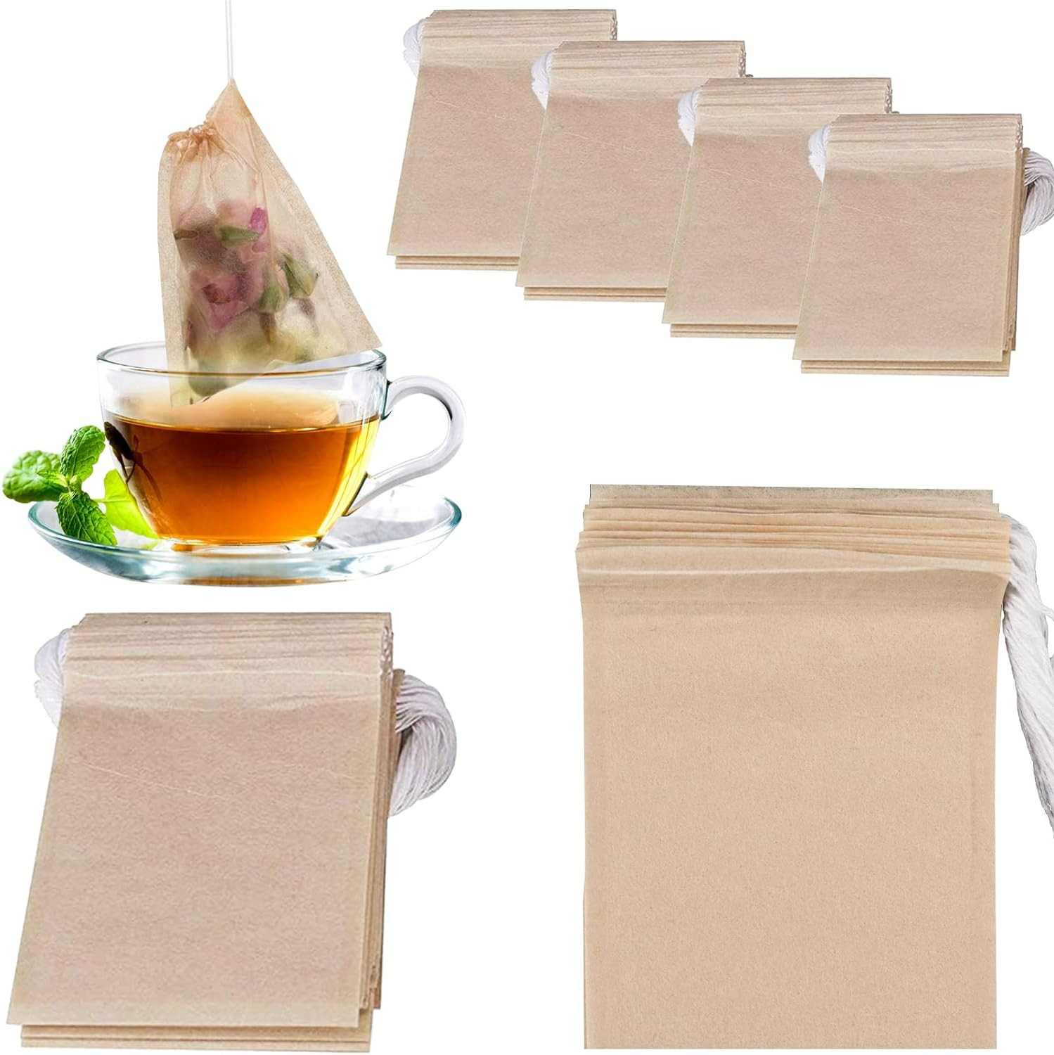 600 Pcs Disposable Tea Filter Bags for Loose Tea Unbleached Paper 2.76″ X 3.54″