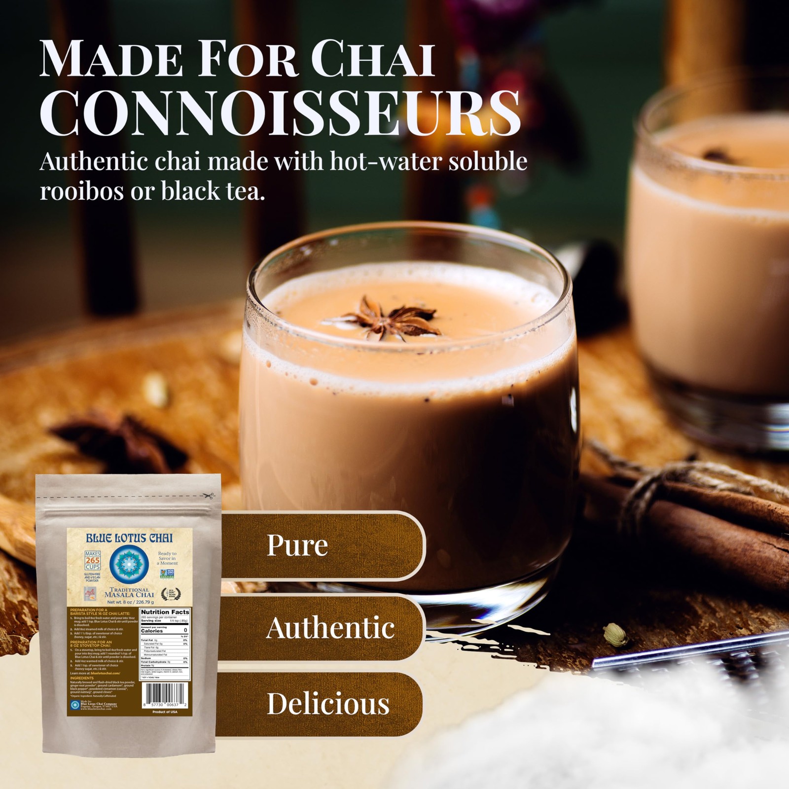 Blue Lotus Chai – Traditional Masala Chai – Makes 265 Cups – Just Add Hot Wat…