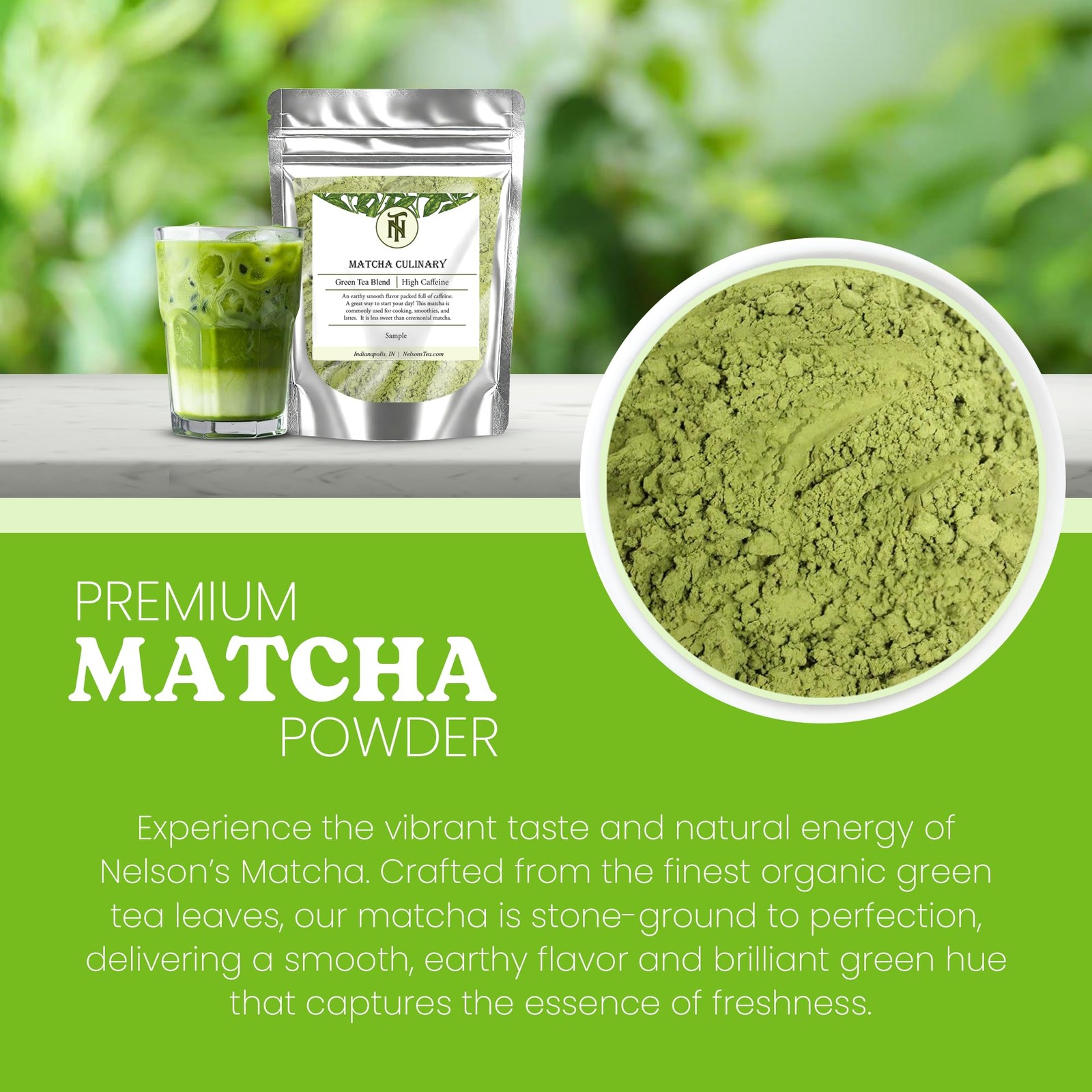Nelson’s Tea Organic Matcha Powder – Premium Culinary Grade Green Sample
