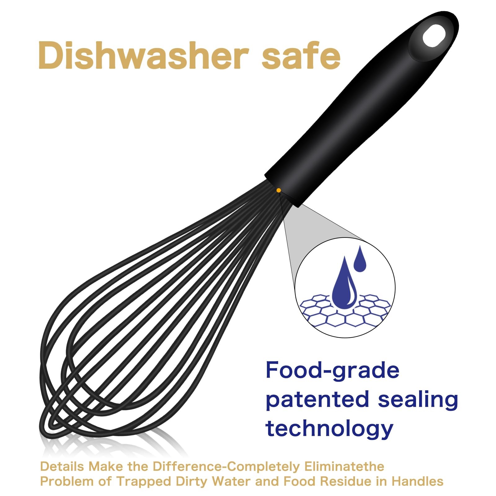 OYV Dishwasher Safe Silicone Whisk, Sealed 3×12in, Premium(Black Pack)
