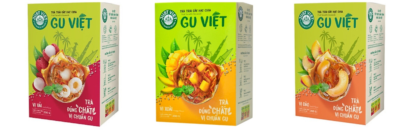 JUSTVIET Tea – Fruit Tea With Chia Seeds Litchi Peach Mango Flavours 200g