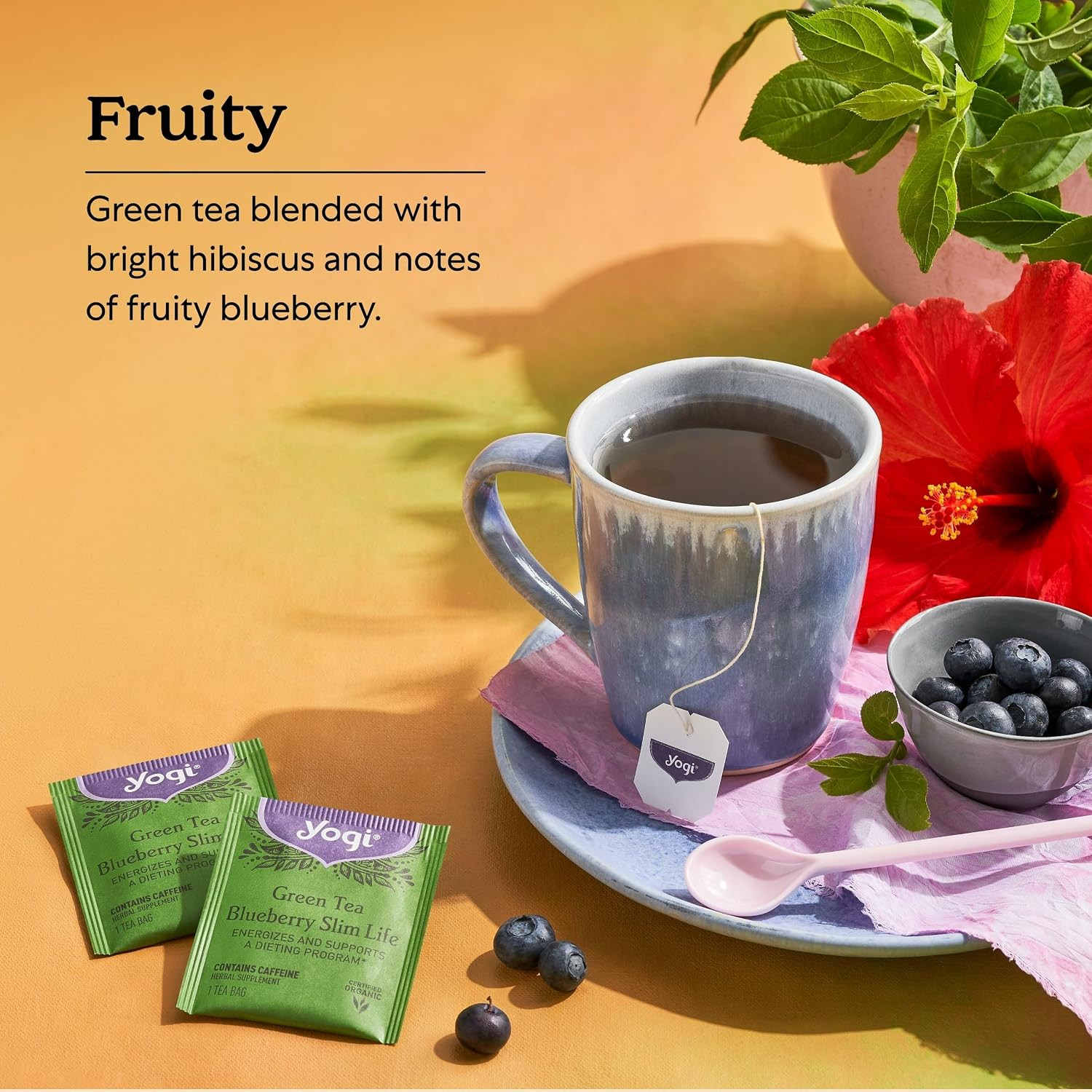 Yogi Tea Green Tea Blueberry Slim Life Tea – 16 Tea Bags per Pack (6 Packs) – Or